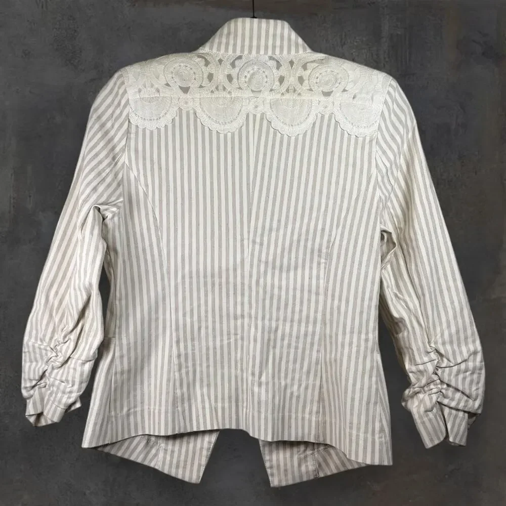 Roz & Ali Women's SZ S Striped Blazer w/ Lace Accents Cutesy Cottagecore - Picture 2 of 8